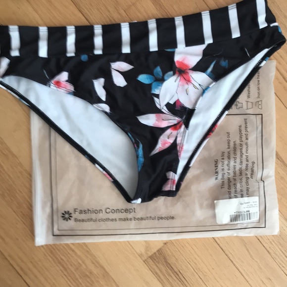 Fashion Concepts Black Stiff Bra Striped Floral Bikini Size XL - Picture 7 of 16